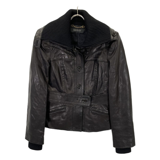 Gucci Era Black Rib Collar Lambskin Button Jacket 36