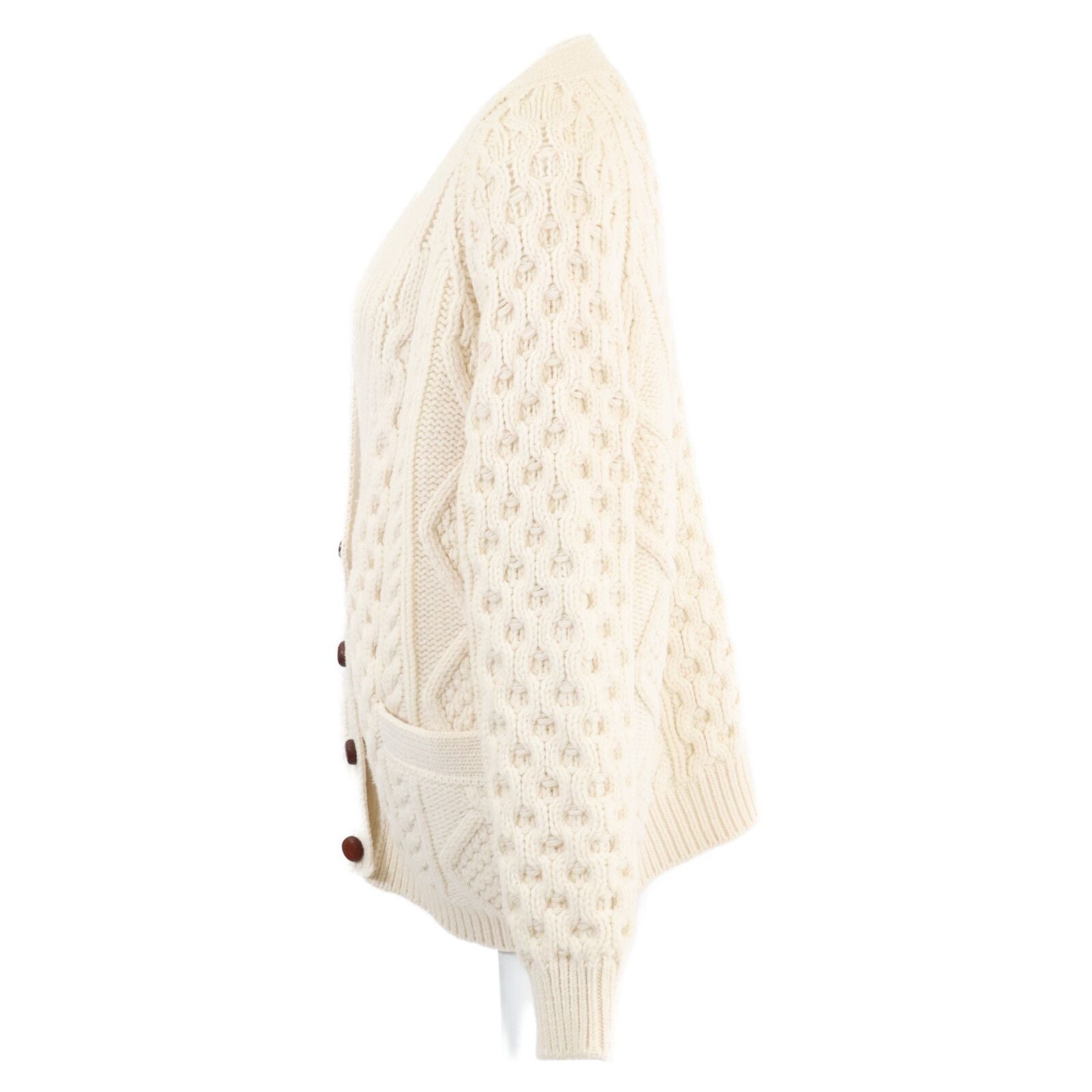 Celine Walnut Button Wool Cashmere Cable Knit Cardigan — view 2