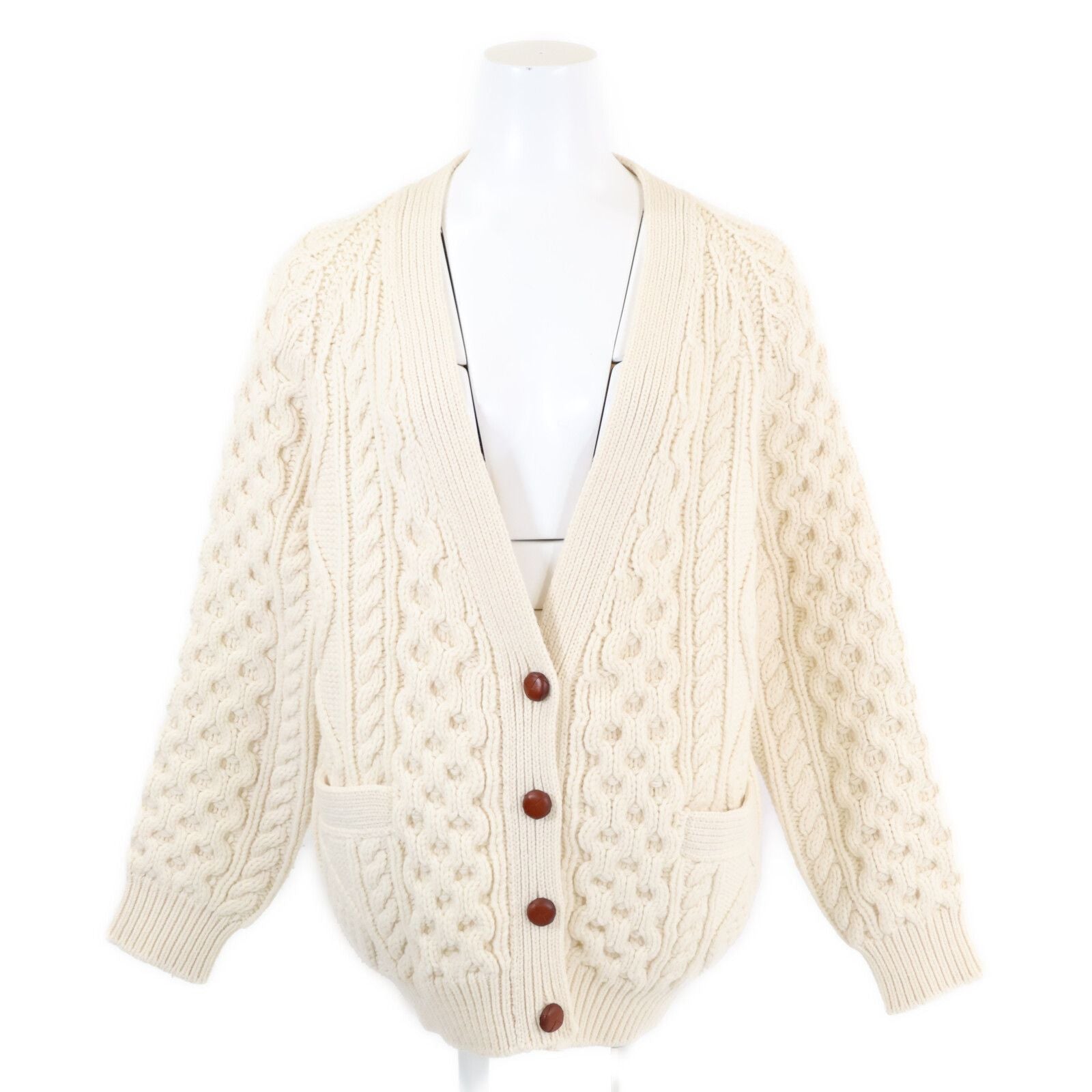 Celine Walnut Button Wool Cashmere Cable Knit Cardigan