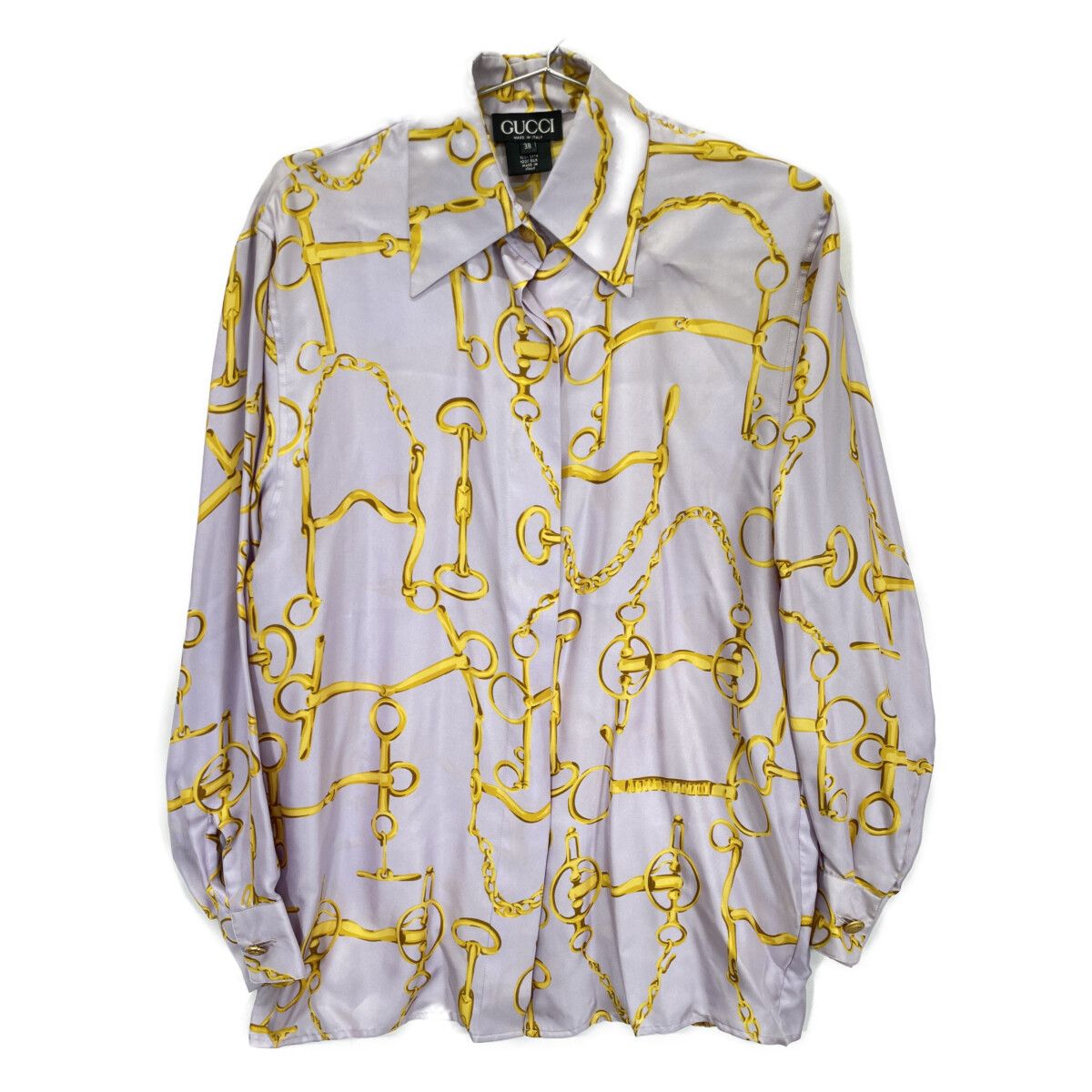 Gucci Purple Silk Horsebit Chain Long Sleeve Shirt 38