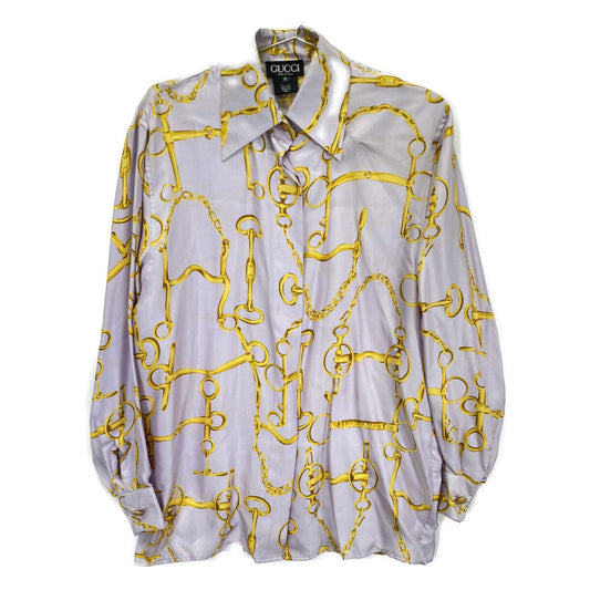 Gucci Purple Silk Horsebit Chain Long Sleeve Shirt 38