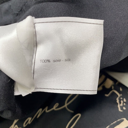 Chanel 06c Black Beige Silk 100 Camellia CC Logo Icon Print Pleats Midi Skirt 36 — view 6