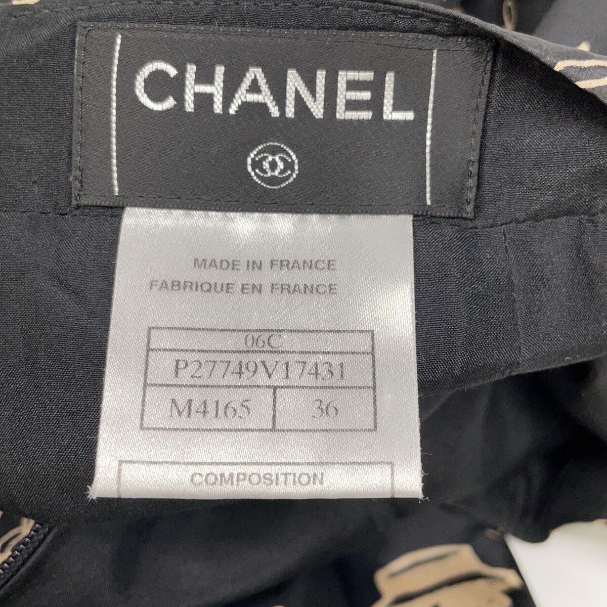 Chanel 06c Black Beige Silk 100 Camellia CC Logo Icon Print Pleats Midi Skirt 36 — view 3
