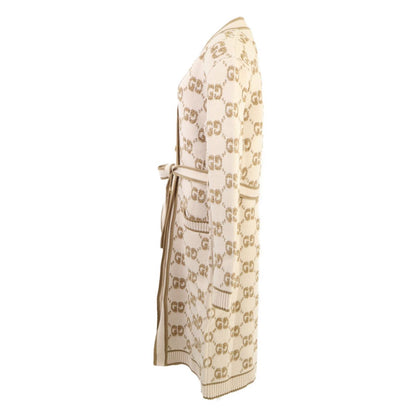 Gucci GG Wool Cles Jacquard Gold Button Long Cardigan — view 3
