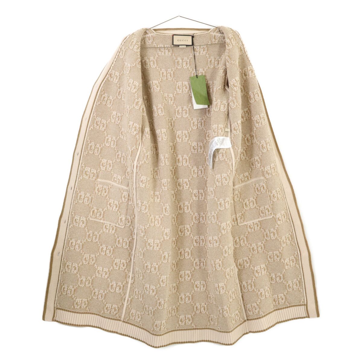 Gucci GG Wool Cles Jacquard Gold Button Long Cardigan — view 4