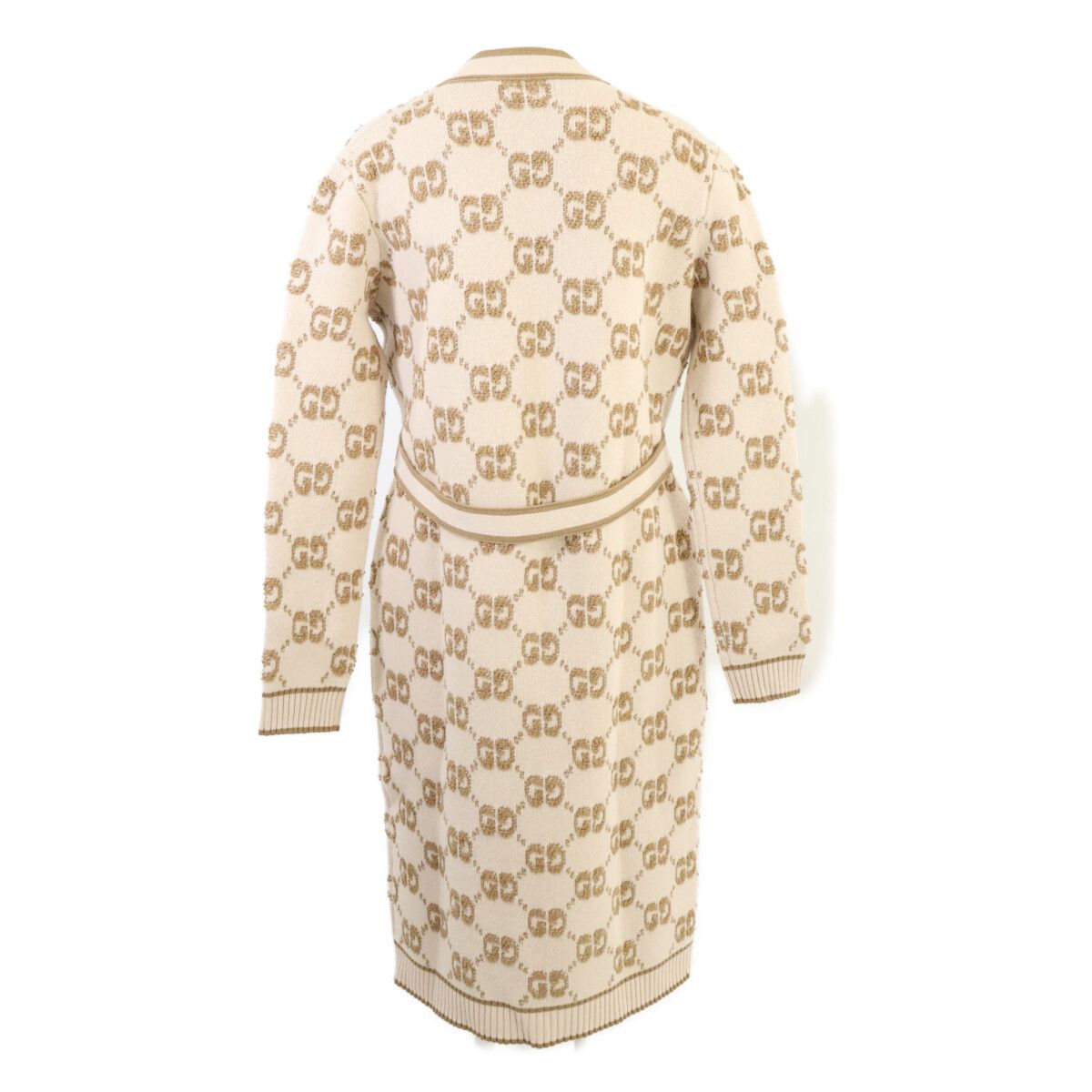 Gucci GG Wool Cles Jacquard Gold Button Long Cardigan — view 2