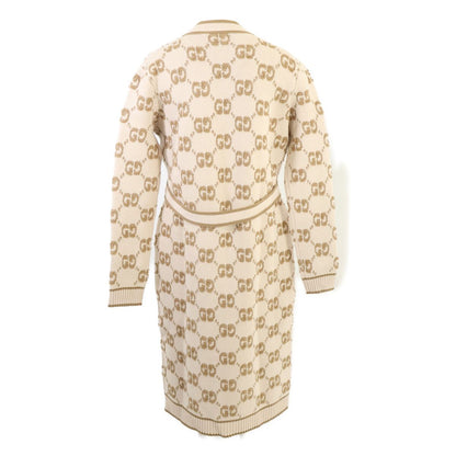 Gucci GG Wool Cles Jacquard Gold Button Long Cardigan — view 2