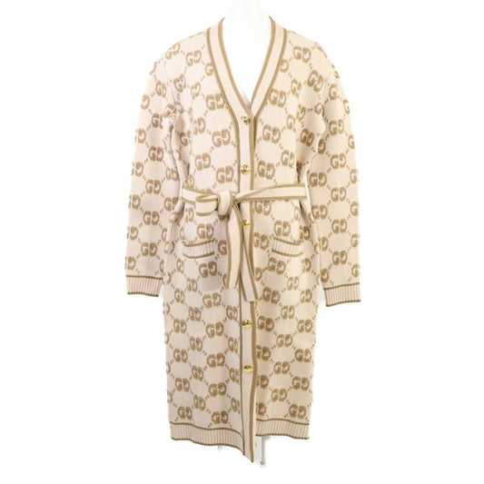 Gucci GG Wool Cles Jacquard Gold Button Long Cardigan