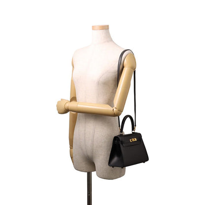 Hermes Handbag Mini Kelly Sellier Black Gold Box Calf 2-Way Bag — view 5