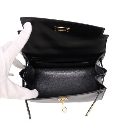 Hermes Handbag Mini Kelly Sellier Black Gold Box Calf 2-Way Bag — view 6