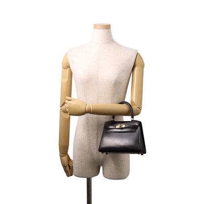 Hermes Handbag Mini Kelly Sellier Black Gold Box Calf 2-Way Bag — view 4
