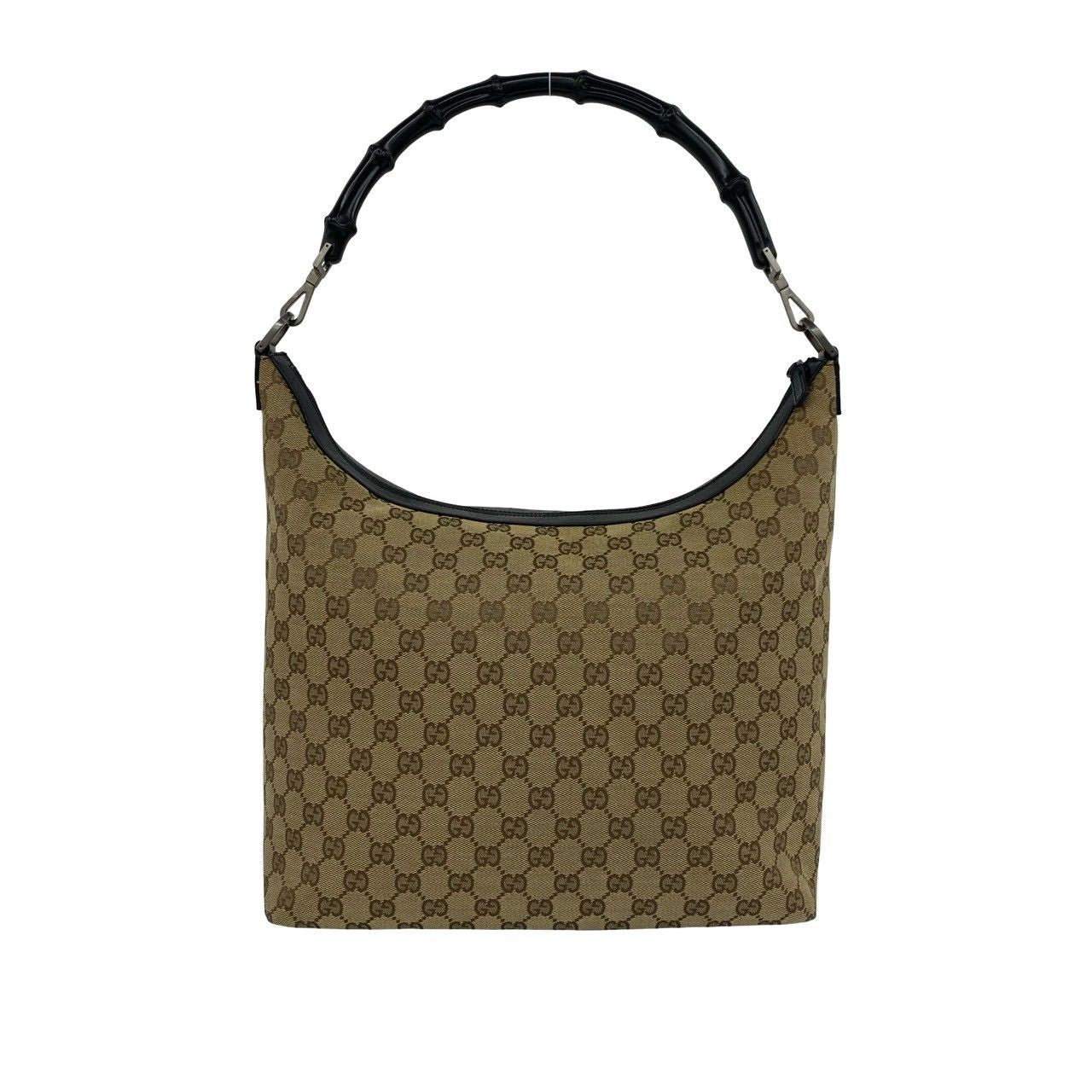 Gucci Bamboo GG Pattern Canvas Leather Shoulder Bag Tote Brown — view 3