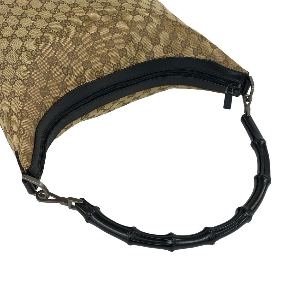 Gucci Bamboo GG Pattern Canvas Leather Shoulder Bag Tote Brown — view 4