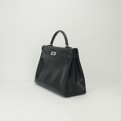 Hermes Kelly 40 Tote Box Calf Noir Black Silver — view 2