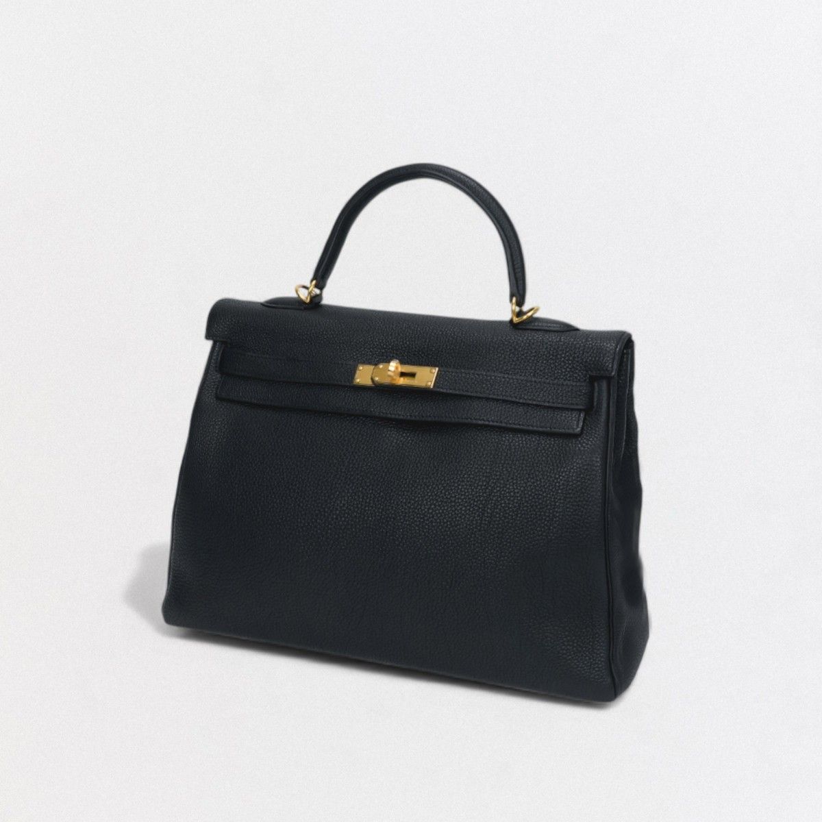 Hermes Kelly 35 Tote Shoulder Bag Togo Noir Black Gold Retourne V-shaped — view 2