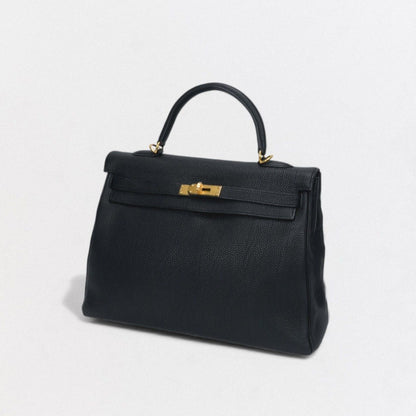 Hermes Kelly 35 Tote Shoulder Bag Togo Noir Black Gold Retourne V-shaped — view 2