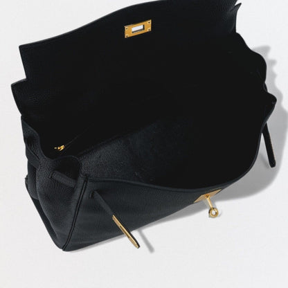Hermes Kelly 35 Tote Shoulder Bag Togo Noir Black Gold Retourne V-shaped — view 9
