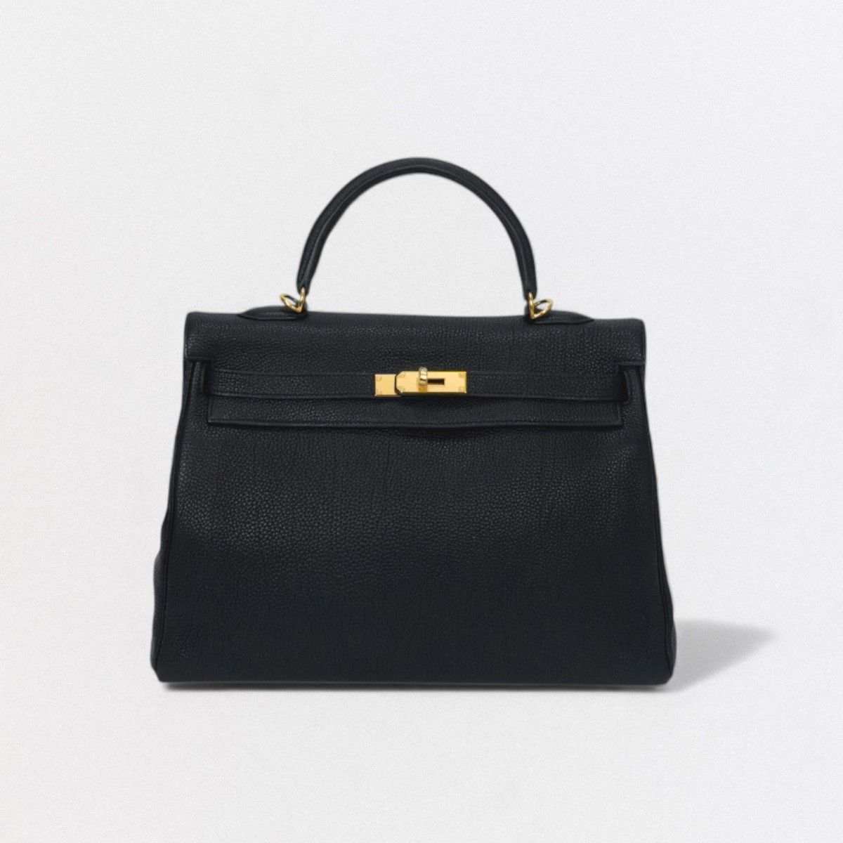 Hermes Kelly 35 Tote Shoulder Bag Togo Noir Black Gold Retourne V-shaped