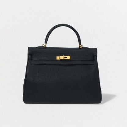 Hermes Kelly 35 Tote Shoulder Bag Togo Noir Black Gold Retourne V-shaped