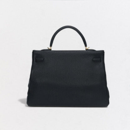 Hermes Kelly 35 Tote Shoulder Bag Togo Noir Black Gold Retourne V-shaped — view 3