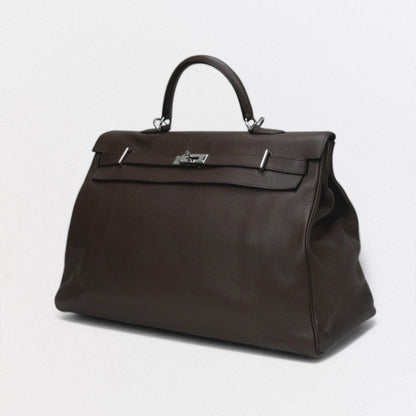 Hermes Kelly 50 Tote Shoulder Bag Togo Brown Silver V-shaped Retourne — view 2