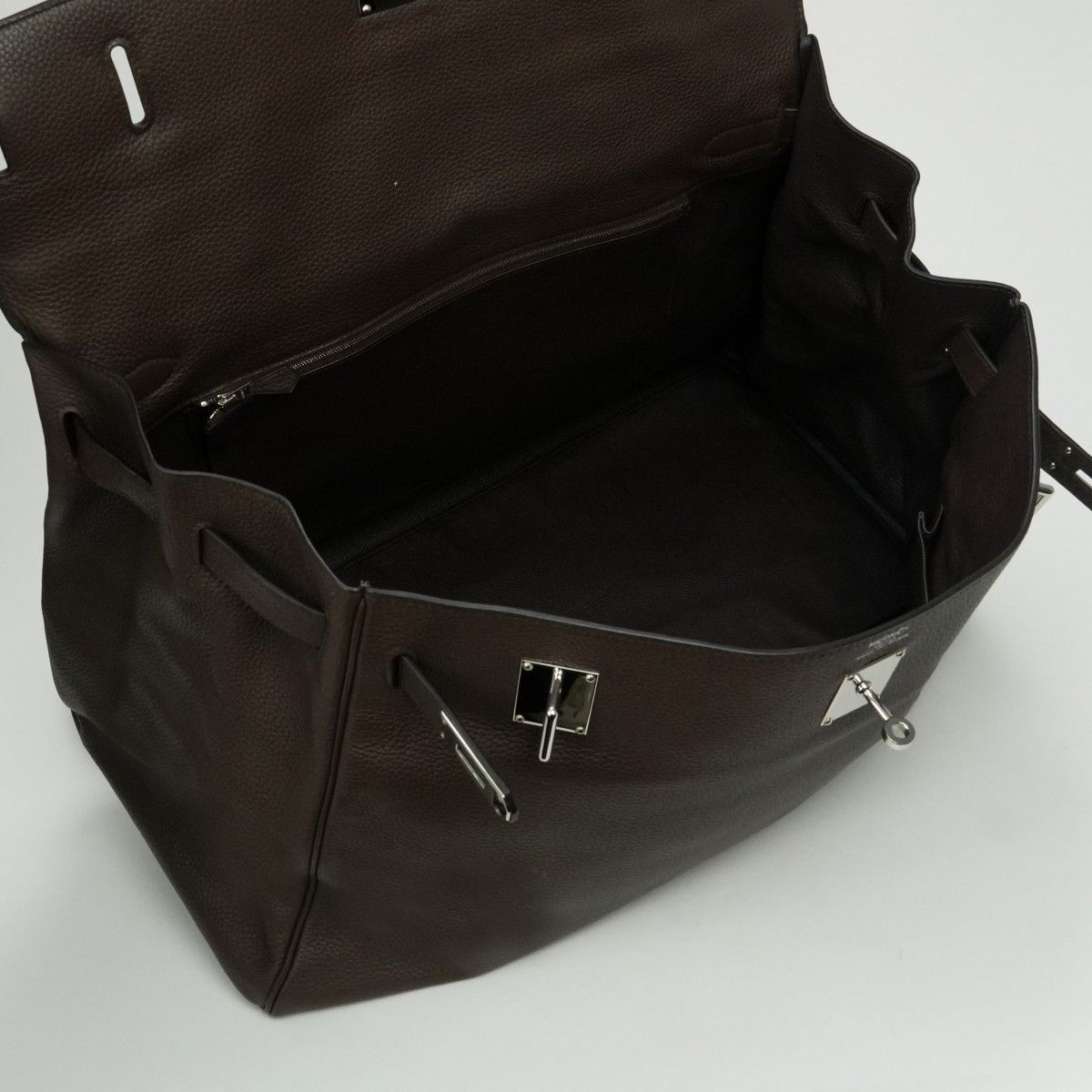 Hermes Kelly 50 Tote Shoulder Bag Togo Brown Silver V-shaped Retourne — view 9