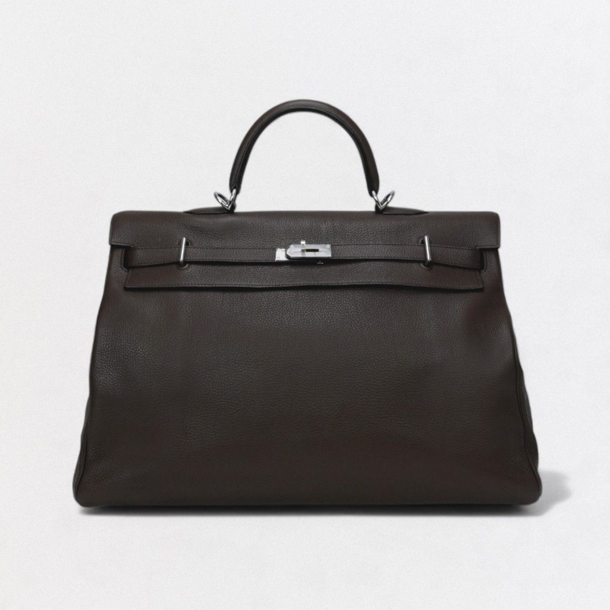Hermes Kelly 50 Tote Shoulder Bag Togo Brown Silver V-shaped Retourne