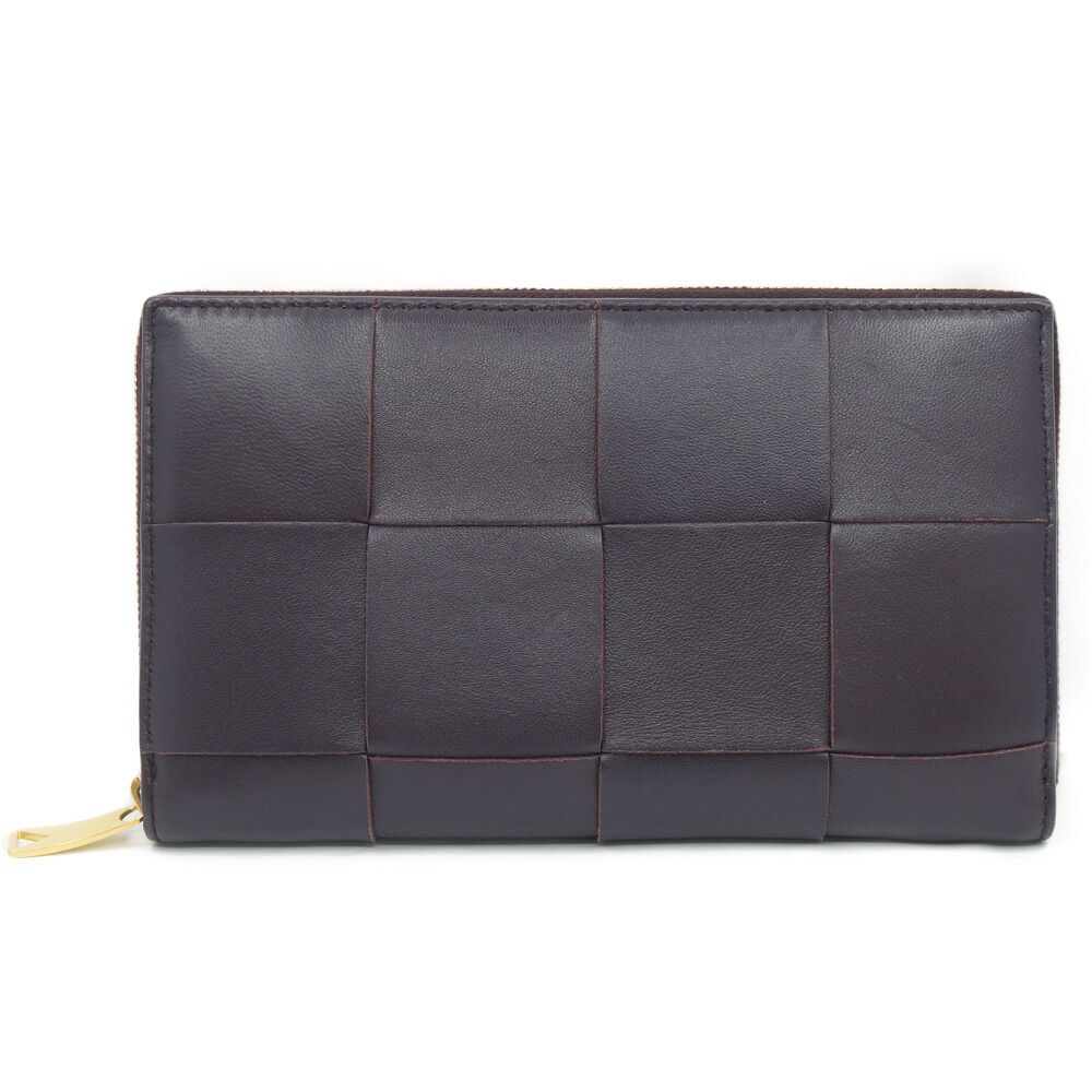 Bottega Veneta Cassette Zip Around Wallet Intrecciato Leather Brown Gold