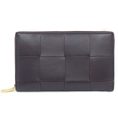 Bottega Veneta Cassette Zip Around Wallet Intrecciato Leather Brown Gold