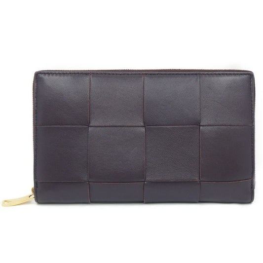 Bottega Veneta Cassette Zip Around Wallet Intrecciato Leather Brown Gold