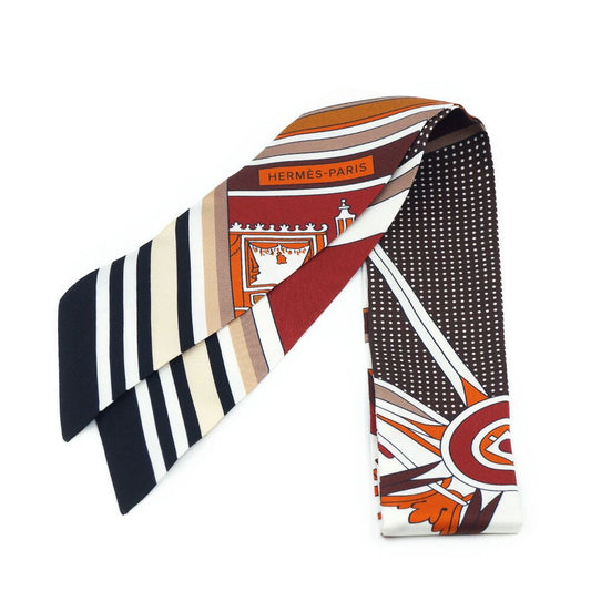 Hermes Twilly Scarf George Washington's Carriage Detail Brown Multicolor