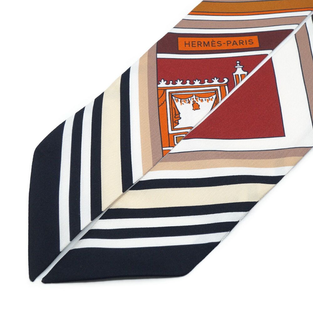 Hermes Twilly Scarf George Washington's Carriage Detail Brown Multicolor — view 6