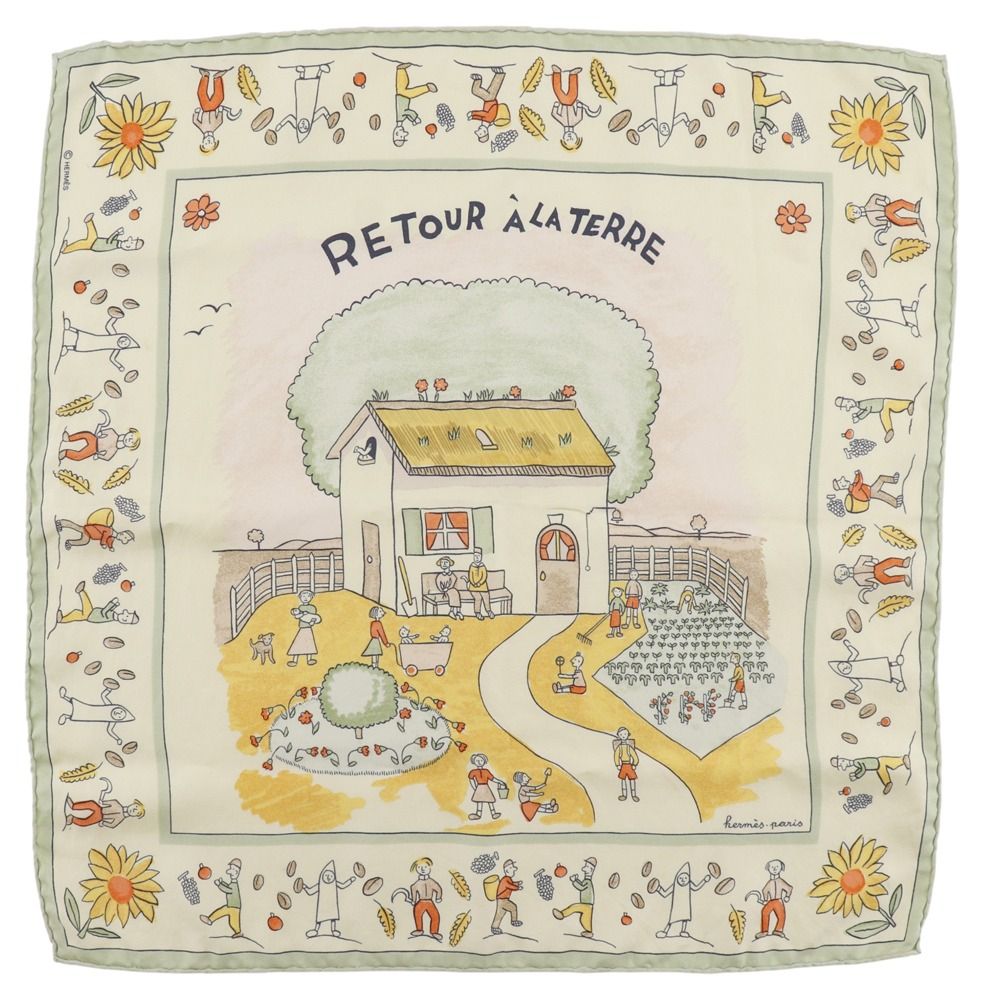 Hermes Retour Terre Carre 45 Silk Green LadyScarf Scarf