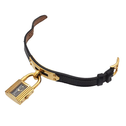 Hermes Kelly Watch Vintage Gold Black Quartz Cadena — view 4