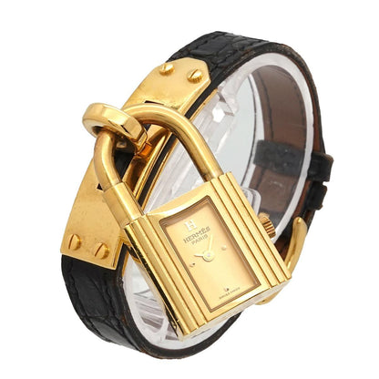 Hermes Kelly Watch Vintage Gold Black Quartz Cadena — view 3