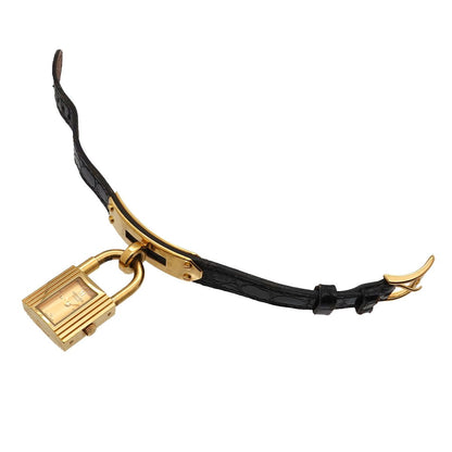 Hermes Kelly Watch Vintage Gold Black Quartz Cadena — view 5