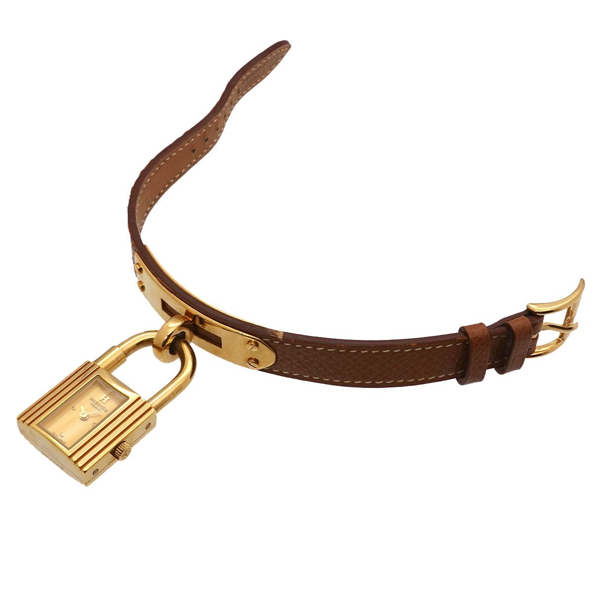 Hermes Kelly Watch Vintage Gold Brown Quartz Cadena — view 4