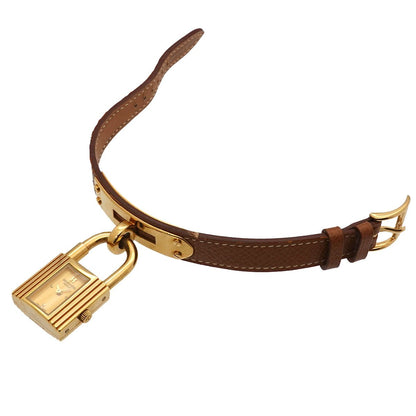 Hermes Kelly Watch Vintage Gold Brown Quartz Cadena — view 4