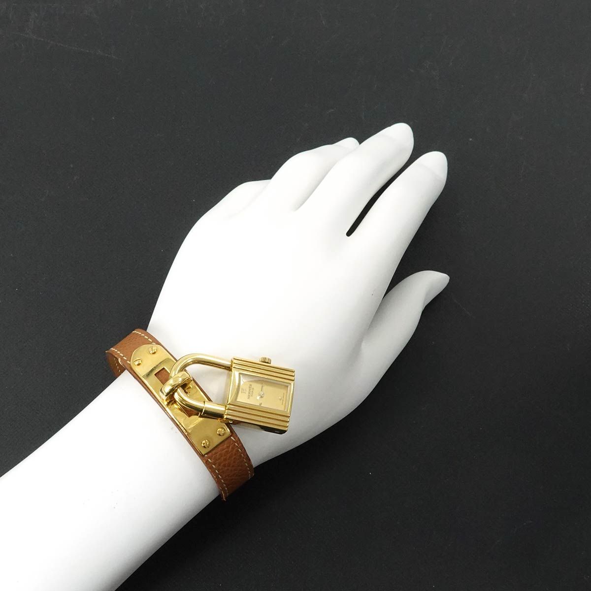 Hermes Kelly Watch Vintage Gold Brown Quartz Cadena — view 3
