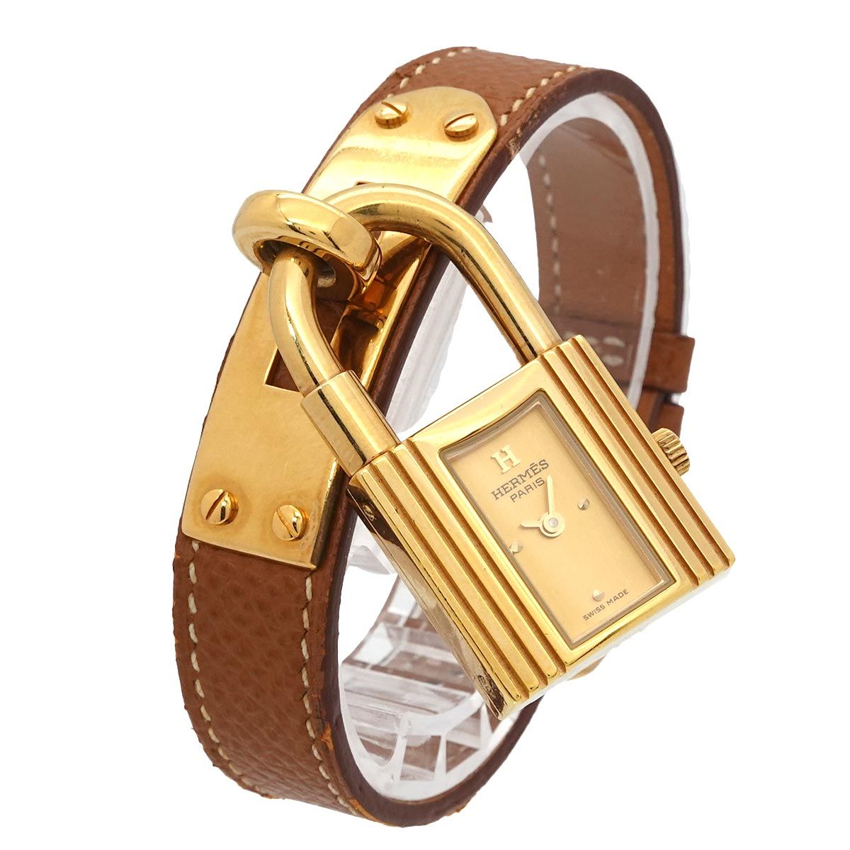 Hermes Kelly Watch Vintage Gold Brown Quartz Cadena — view 2