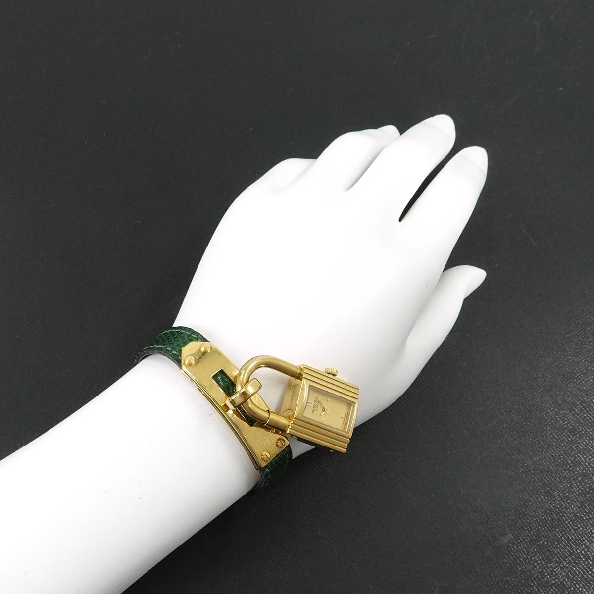 Hermes Kelly Watch Vintage Gold Green Quartz Cadena — view 3