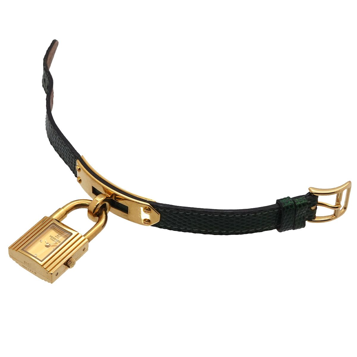 Hermes Kelly Watch Vintage Gold Green Quartz Cadena — view 4