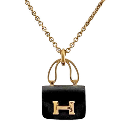 Hermes Constance Necklace 18k Gold Black Jade