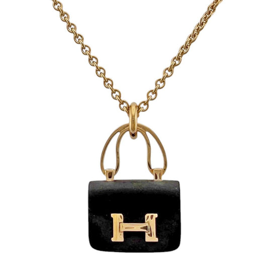 Hermes Constance Necklace 18k Gold Black Jade