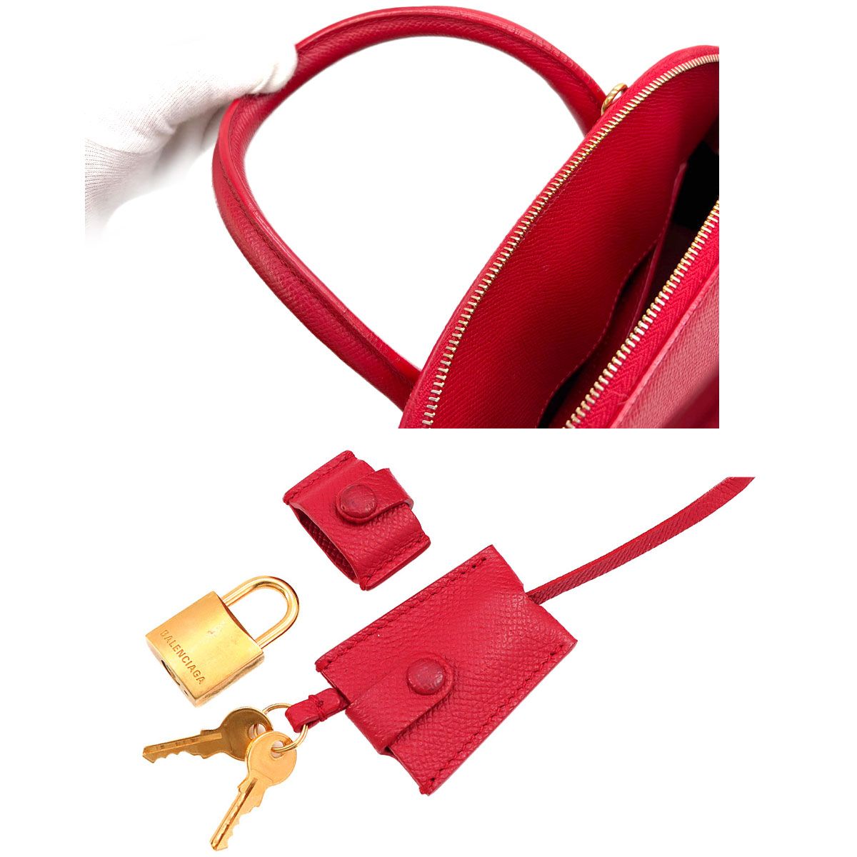Balenciaga Ville Top Handle 2-Way Bag Leather Red Black — view 9