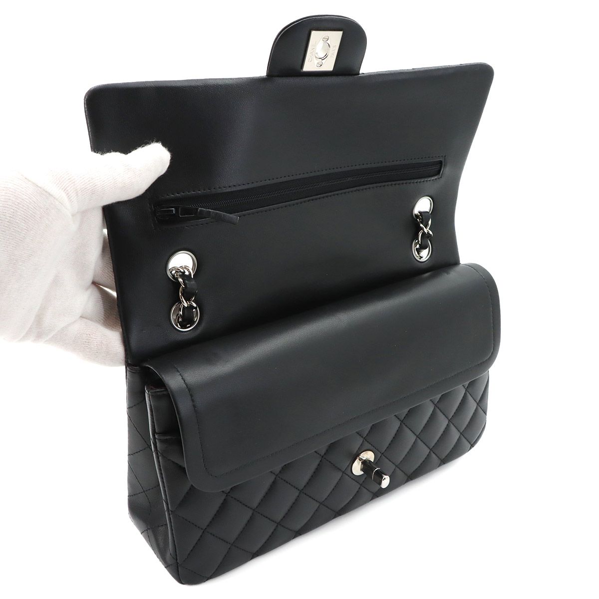 Chanel Quilted 25 Chain Shoulder Bag Lambskin Black Silver — view 7
