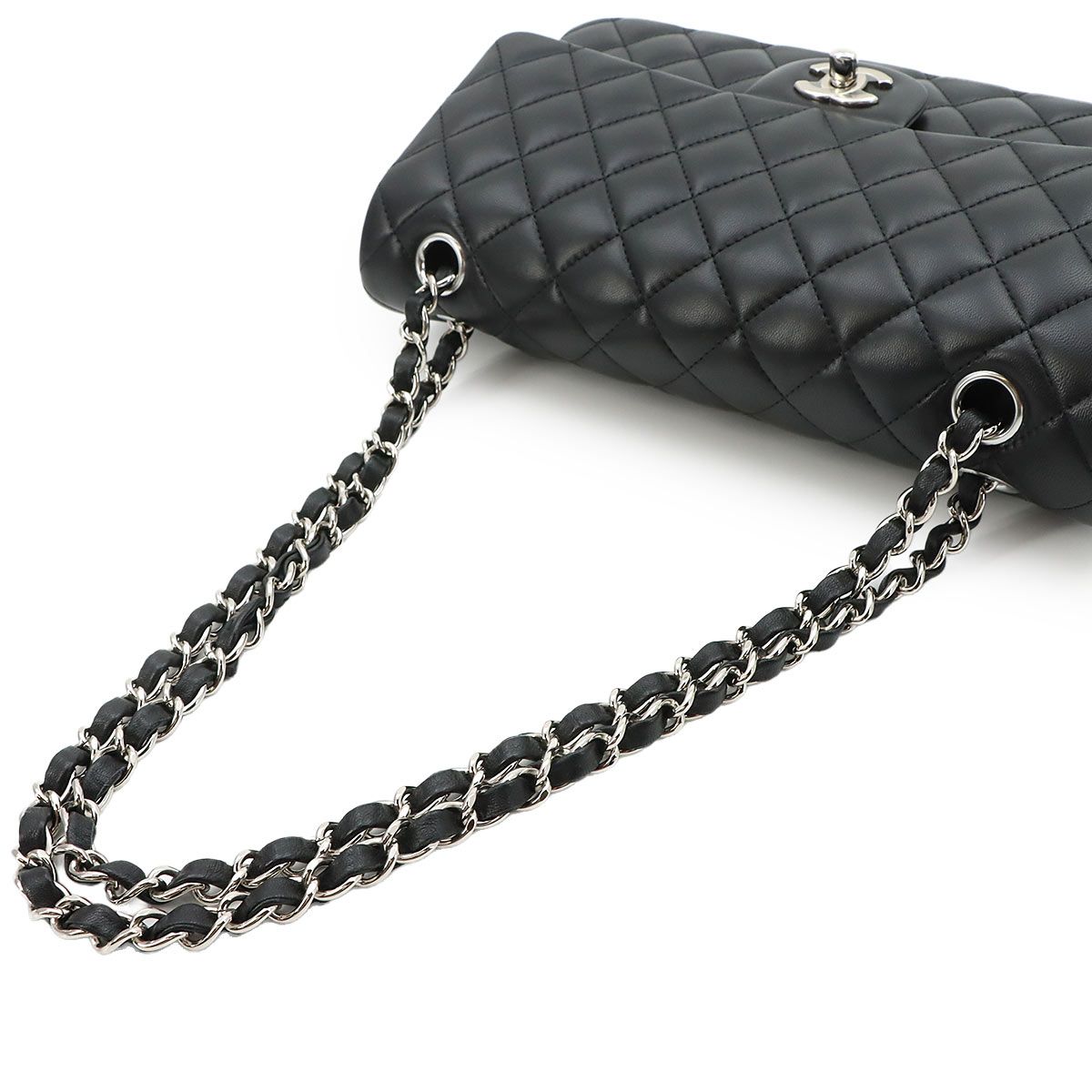 Chanel Quilted 25 Chain Shoulder Bag Lambskin Black Silver — view 6