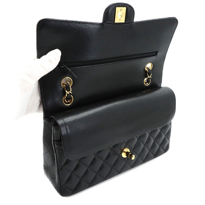 Chanel Quilted 25 Chain Shoulder Bag Caviar Leather Black Gold CC Logo — view 7