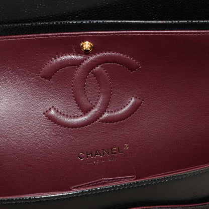Chanel Quilted 25 Chain Shoulder Bag Caviar Leather Black Gold CC Logo — view 9