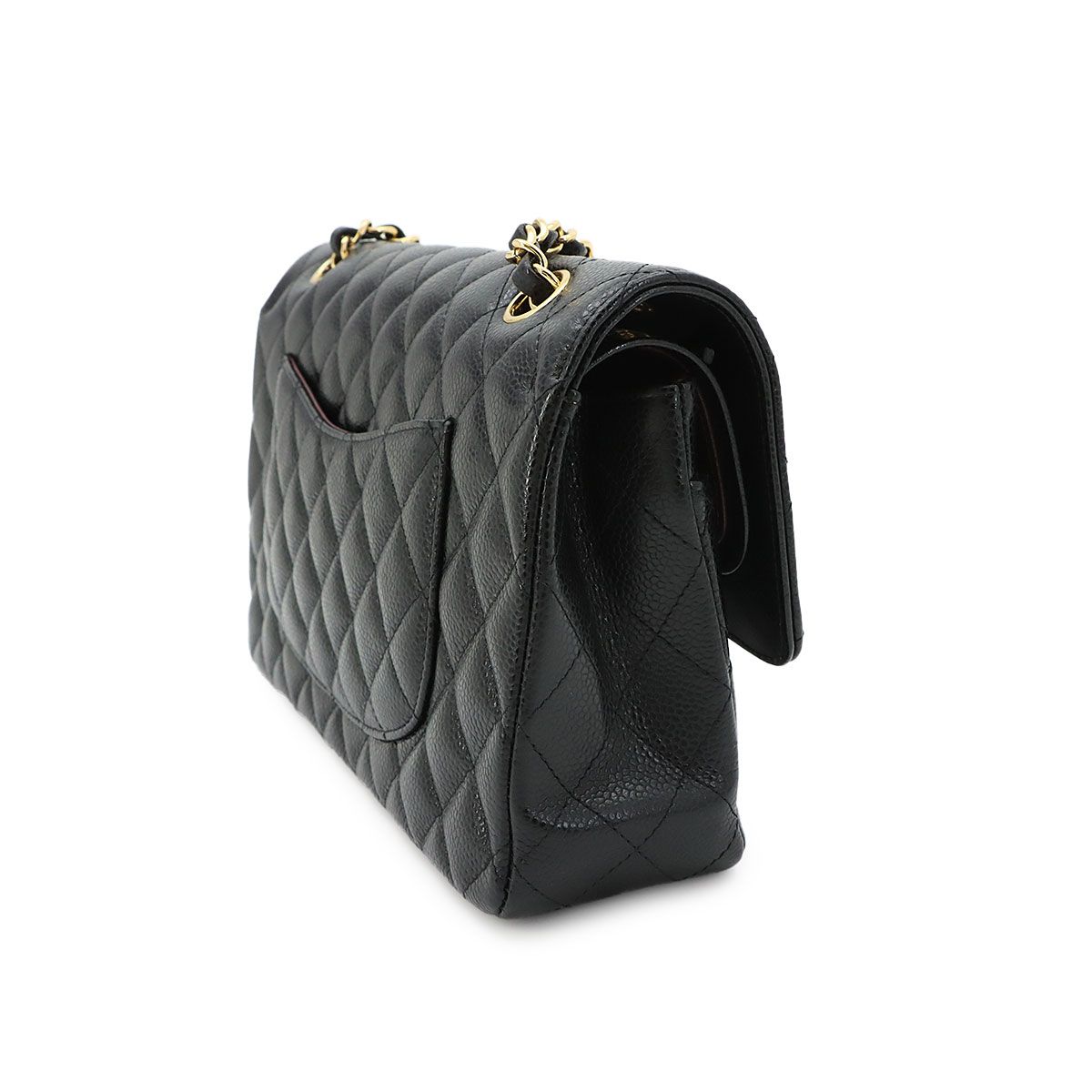 Chanel Quilted 25 Chain Shoulder Bag Caviar Leather Black Gold CC Logo — view 4